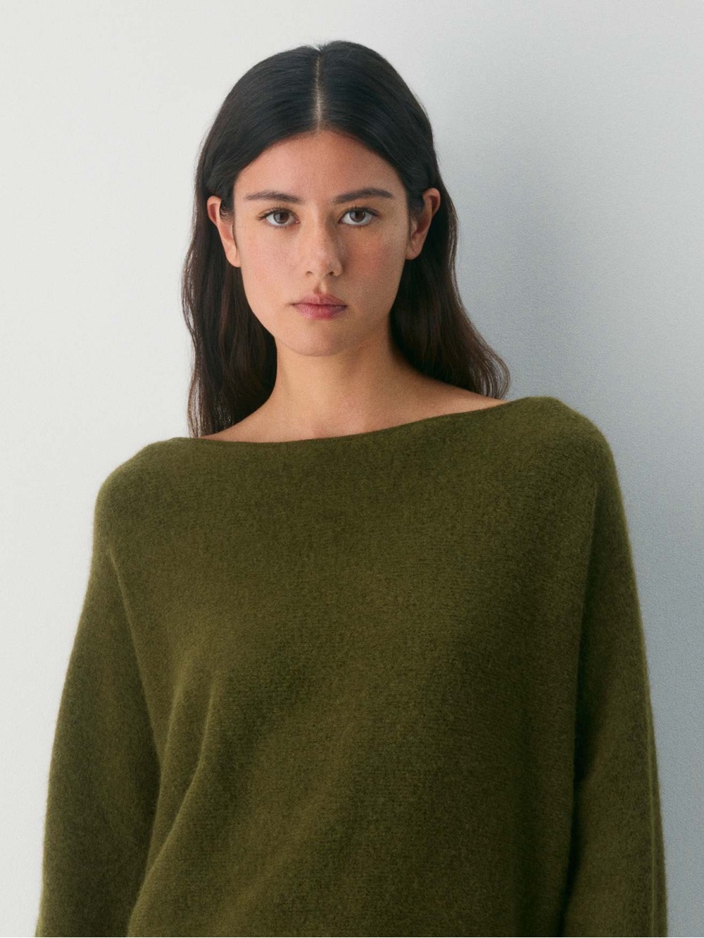 HALSTON 100% 2-Ply Cashmere Moss Green Boatneck Dolman Batwing Sleeve Sweater